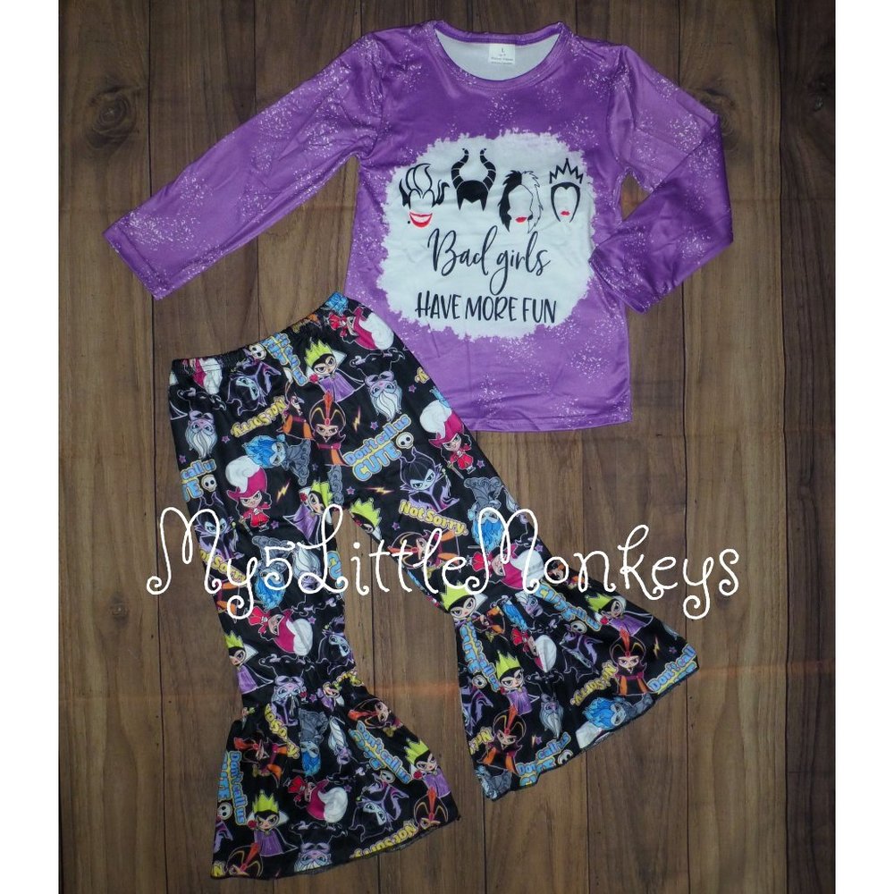 Boutique Bad Girls Cartoon Villains Girls Halloween Bell Bottoms Outfit Set